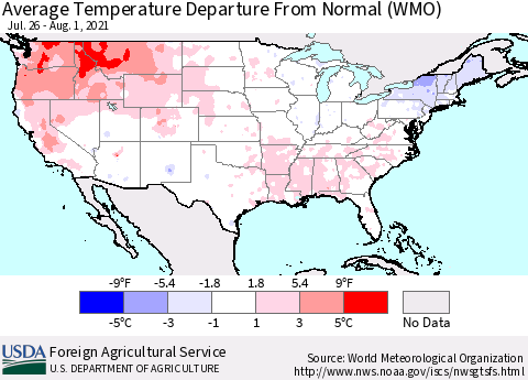 United States Average Temperature Departure From Normal (WMO) Thematic Map For 7/26/2021 - 8/1/2021