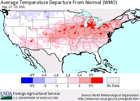 United States Average Temperature Departure From Normal (WMO) Thematic Map For 8/23/2021 - 8/29/2021