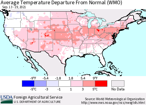 United States Average Temperature Departure From Normal (WMO) Thematic Map For 9/13/2021 - 9/19/2021
