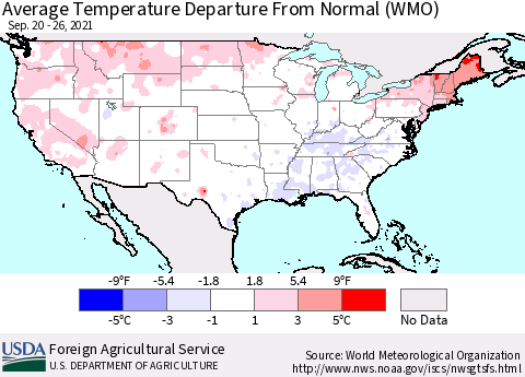 United States Average Temperature Departure from Normal (WMO) Thematic Map For 9/20/2021 - 9/26/2021