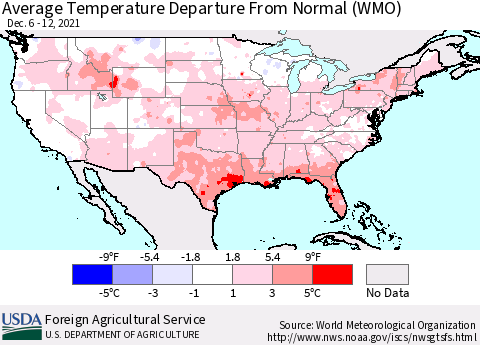 United States Average Temperature Departure from Normal (WMO) Thematic Map For 12/6/2021 - 12/12/2021