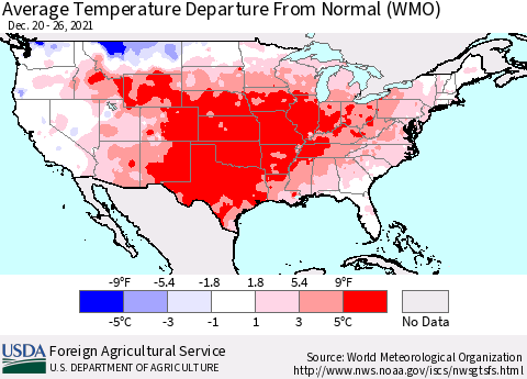 United States Average Temperature Departure from Normal (WMO) Thematic Map For 12/20/2021 - 12/26/2021