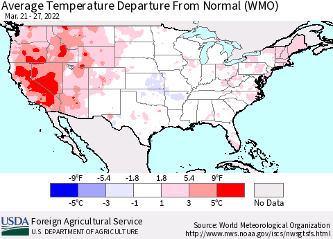 United States Average Temperature Departure from Normal (WMO) Thematic Map For 3/21/2022 - 3/27/2022