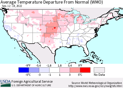 United States Average Temperature Departure from Normal (WMO) Thematic Map For 9/12/2022 - 9/18/2022