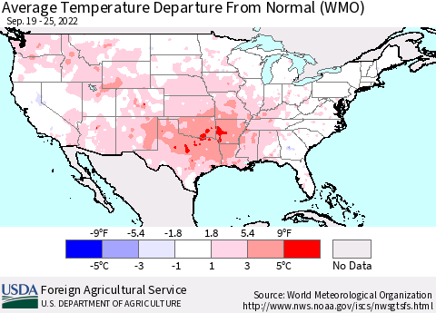 United States Average Temperature Departure from Normal (WMO) Thematic Map For 9/19/2022 - 9/25/2022