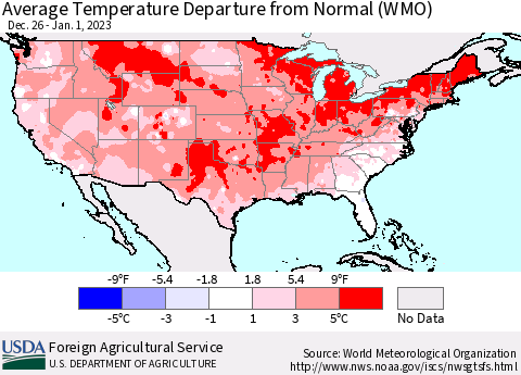 United States Average Temperature Departure from Normal (WMO) Thematic Map For 12/26/2022 - 1/1/2023