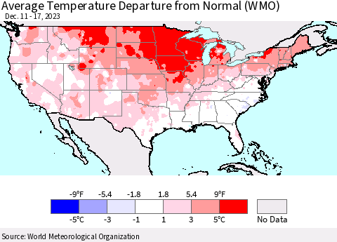 United States Average Temperature Departure from Normal (WMO) Thematic Map For 12/11/2023 - 12/17/2023