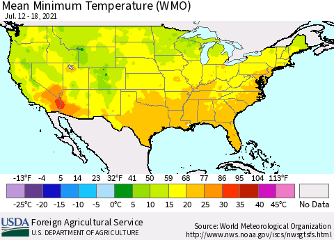 United States Minimum Temperature (WMO) Thematic Map For 7/12/2021 - 7/18/2021