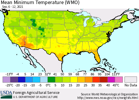 United States Minimum Temperature (WMO) Thematic Map For 9/6/2021 - 9/12/2021