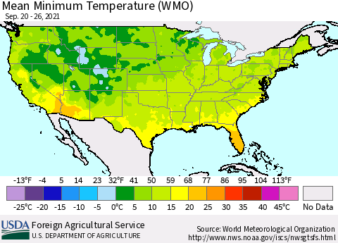 United States Minimum Temperature (WMO) Thematic Map For 9/20/2021 - 9/26/2021