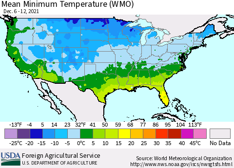 United States Minimum Temperature (WMO) Thematic Map For 12/6/2021 - 12/12/2021