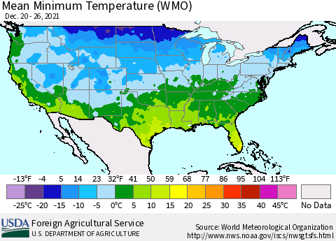 United States Minimum Temperature (WMO) Thematic Map For 12/20/2021 - 12/26/2021
