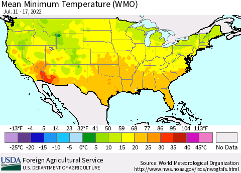 United States Minimum Temperature (WMO) Thematic Map For 7/11/2022 - 7/17/2022
