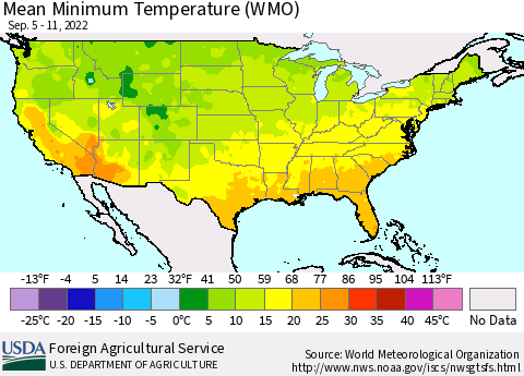United States Minimum Temperature (WMO) Thematic Map For 9/5/2022 - 9/11/2022