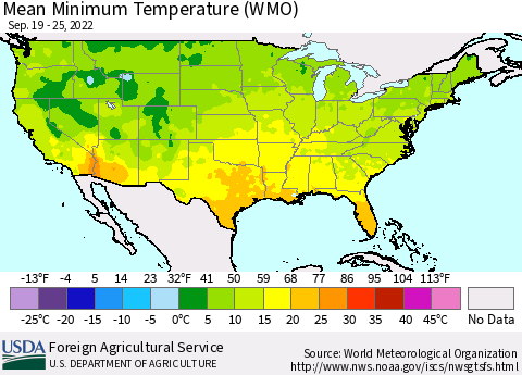 United States Minimum Temperature (WMO) Thematic Map For 9/19/2022 - 9/25/2022