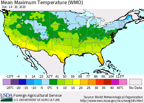 United States Maximum Temperature (WMO) Thematic Map For 12/14/2020 - 12/20/2020
