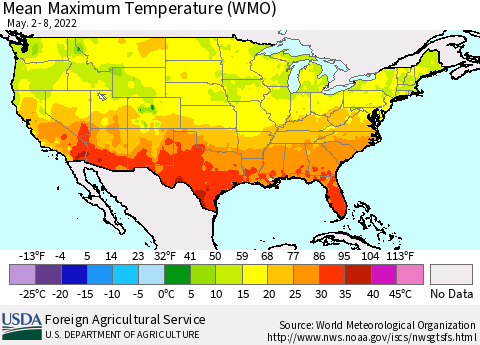 United States Maximum Temperature (WMO) Thematic Map For 5/2/2022 - 5/8/2022