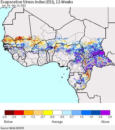 Western Africa Evaporative Stress Index (ESI), 12-Weeks Thematic Map For 9/6/2021 - 9/12/2021