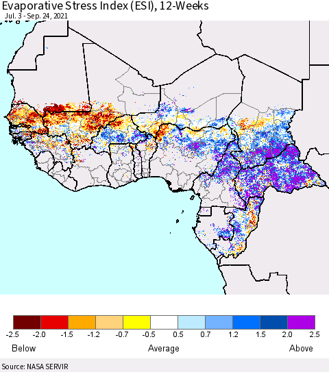 Western Africa Evaporative Stress Index (ESI), 12-Weeks Thematic Map For 9/20/2021 - 9/26/2021