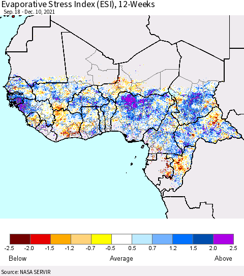Western Africa Evaporative Stress Index (ESI), 12-Weeks Thematic Map For 12/6/2021 - 12/12/2021