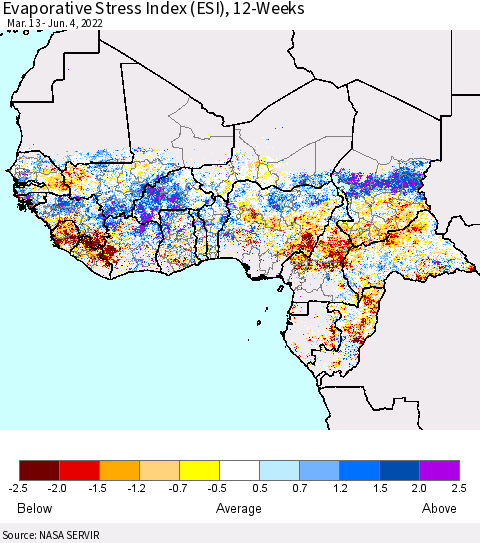 Western Africa Evaporative Stress Index (ESI), 12-Weeks Thematic Map For 5/30/2022 - 6/5/2022