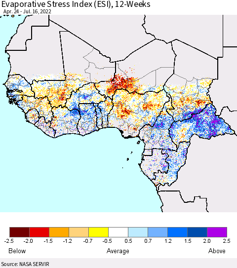 Western Africa Evaporative Stress Index (ESI), 12-Weeks Thematic Map For 7/11/2022 - 7/17/2022