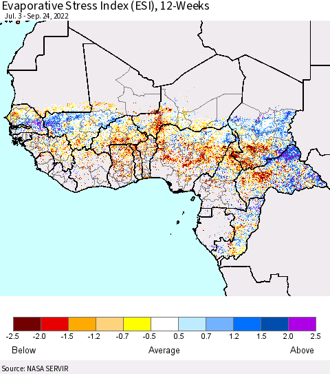 Western Africa Evaporative Stress Index (ESI), 12-Weeks Thematic Map For 9/19/2022 - 9/25/2022