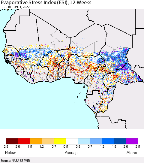 Western Africa Evaporative Stress Index (ESI), 12-Weeks Thematic Map For 9/26/2022 - 10/2/2022