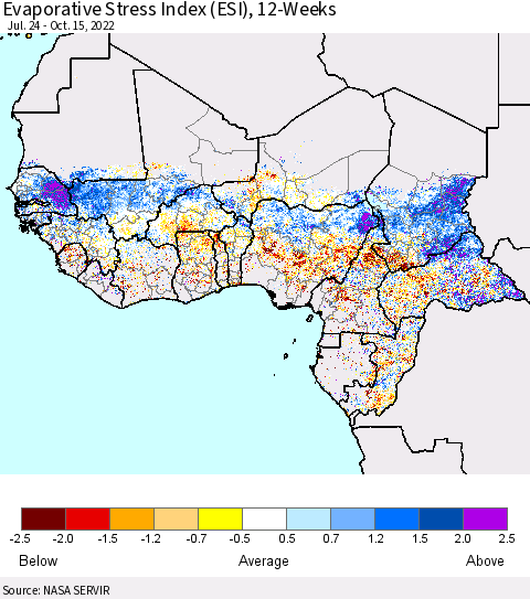 Western Africa Evaporative Stress Index (ESI), 12-Weeks Thematic Map For 10/10/2022 - 10/16/2022