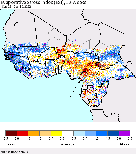 Western Africa Evaporative Stress Index (ESI), 12-Weeks Thematic Map For 12/5/2022 - 12/11/2022