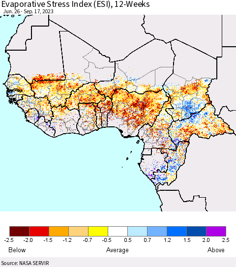 Western Africa Evaporative Stress Index (ESI), 12-Weeks Thematic Map For 9/11/2023 - 9/17/2023