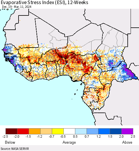 Western Africa Evaporative Stress Index (ESI), 12-Weeks Thematic Map For 3/11/2024 - 3/17/2024