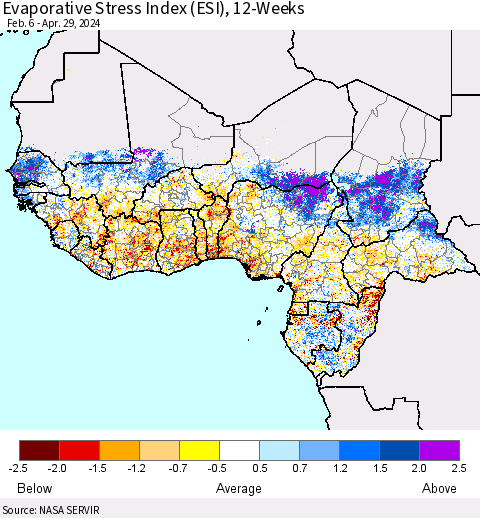 Western Africa Evaporative Stress Index (ESI), 12-Weeks Thematic Map For 4/29/2024 - 5/5/2024