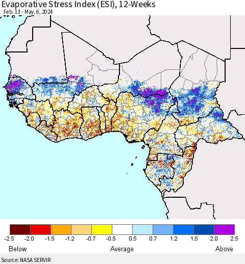 Western Africa Evaporative Stress Index (ESI), 12-Weeks Thematic Map For 5/6/2024 - 5/12/2024