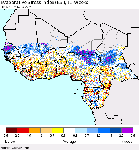 Western Africa Evaporative Stress Index (ESI), 12-Weeks Thematic Map For 5/13/2024 - 5/19/2024