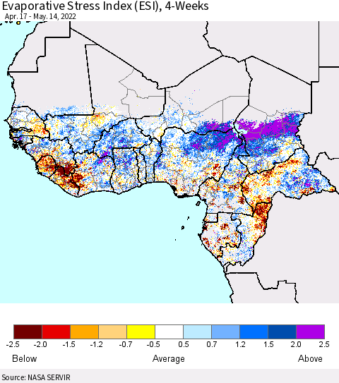 Western Africa Evaporative Stress Index (ESI), 4-Weeks Thematic Map For 5/9/2022 - 5/15/2022