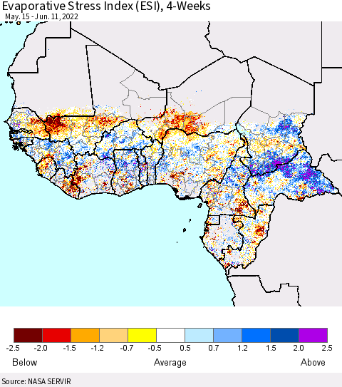 Western Africa Evaporative Stress Index (ESI), 4-Weeks Thematic Map For 6/6/2022 - 6/12/2022
