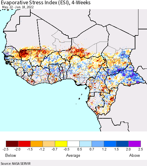 Western Africa Evaporative Stress Index (ESI), 4-Weeks Thematic Map For 6/13/2022 - 6/19/2022