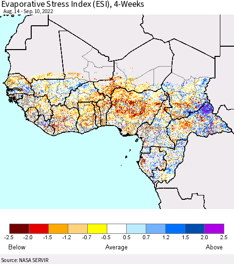 Western Africa Evaporative Stress Index (ESI), 4-Weeks Thematic Map For 9/5/2022 - 9/11/2022