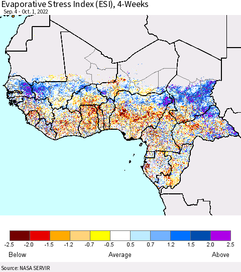 Western Africa Evaporative Stress Index (ESI), 4-Weeks Thematic Map For 9/26/2022 - 10/2/2022