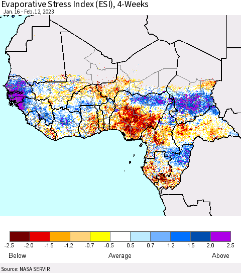 Western Africa Evaporative Stress Index (ESI), 4-Weeks Thematic Map For 2/6/2023 - 2/12/2023