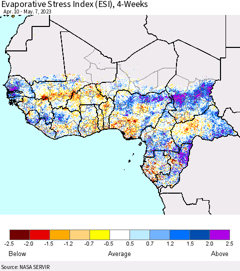 Western Africa Evaporative Stress Index (ESI), 4-Weeks Thematic Map For 5/1/2023 - 5/7/2023