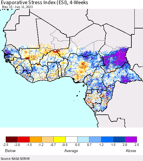 Western Africa Evaporative Stress Index (ESI), 4-Weeks Thematic Map For 6/5/2023 - 6/11/2023