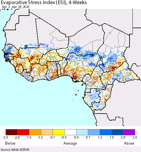 Western Africa Evaporative Stress Index (ESI), 4-Weeks Thematic Map For 4/29/2024 - 5/5/2024