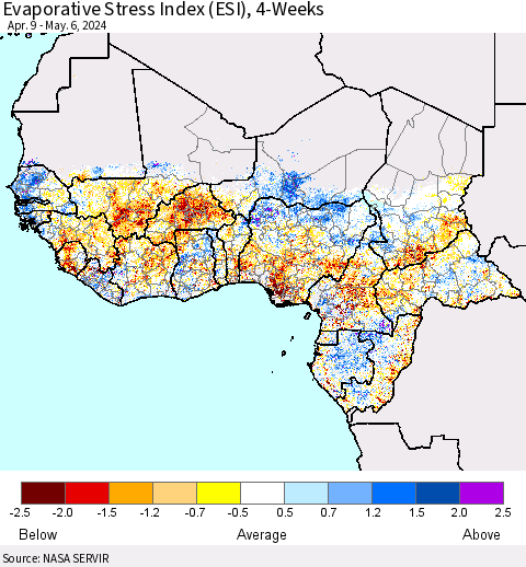 Western Africa Evaporative Stress Index (ESI), 4-Weeks Thematic Map For 5/6/2024 - 5/12/2024
