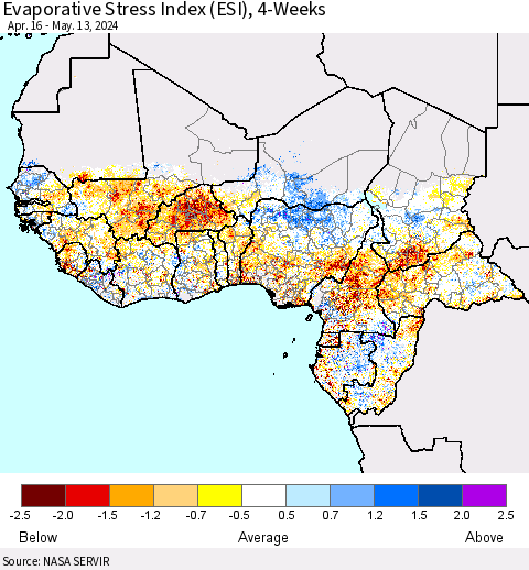 Western Africa Evaporative Stress Index (ESI), 4-Weeks Thematic Map For 5/13/2024 - 5/19/2024