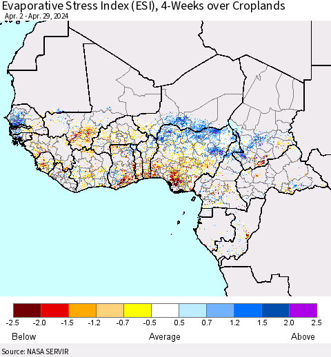 Western Africa Evaporative Stress Index (ESI), 4-Weeks over Croplands Thematic Map For 4/29/2024 - 5/5/2024