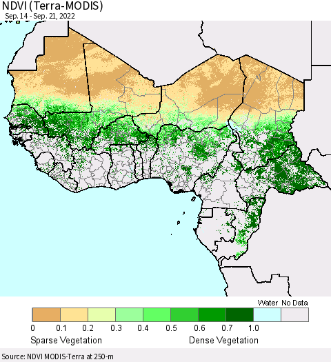 Western Africa NDVI (Terra-MODIS) Thematic Map For 9/14/2022 - 9/21/2022