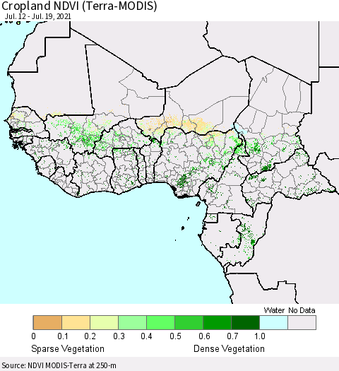 Western Africa Cropland NDVI (Terra-MODIS) Thematic Map For 7/12/2021 - 7/19/2021