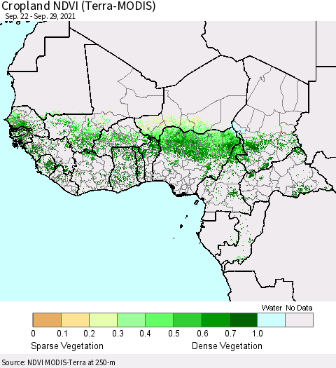 Western Africa Cropland NDVI (Terra-MODIS) Thematic Map For 9/22/2021 - 9/29/2021